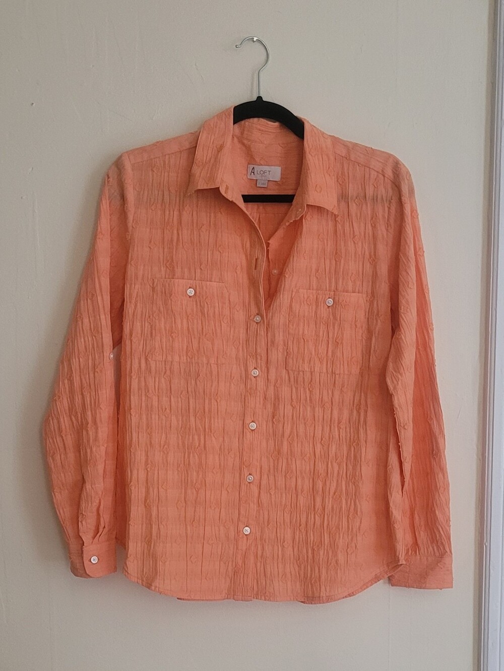 LOFT Outlet Textured Utility Button Down Shirt Orange Small NWT Sample
